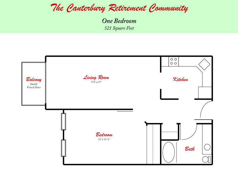 1 Bedroom 521 sq feet