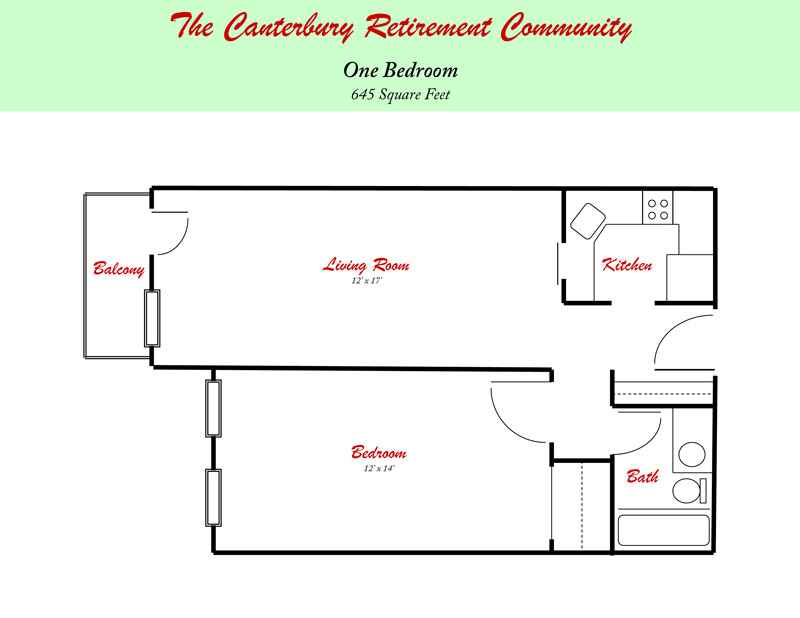 1 Bedroom 645 sq feet